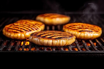 Canvas Print - Four grilled cheese sandwiches on a hot grill with smoke rising.