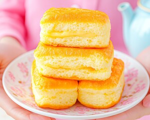 Poster - Four square-shaped cream filled pastries stacked on a plate.