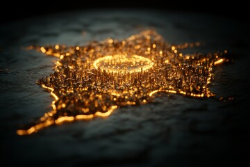 Canvas Print - Glowing futuristic city with a bright center surrounded by a glowing outline.