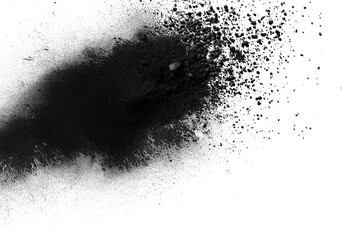 Wall Mural - Black charcoal dust gunpowder isolated on alpha background top view. Dark gray background with black line stroke of paint creates diagonal movement direction. Deliberate arrangement of lines suggests