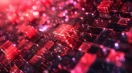 Wall Mural - a vibrant chaos of glowing cubes and particles fills the digital landscape, creating an abstract and