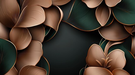 Wall Mural - black background with gold and green leaves. the leaves are very detailed and look like they are mad