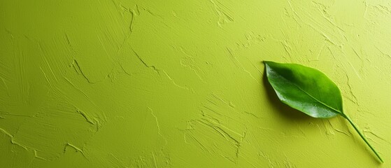  A solitary green leaf against a yellow backdrop