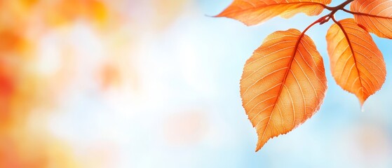  Up-close image of a tree branch adorned with orange leaves