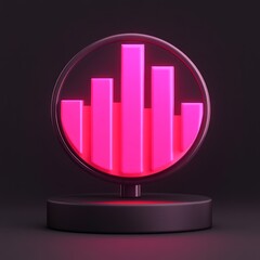 Wall Mural - Pink glowing 3D bar chart icon on a dark background.