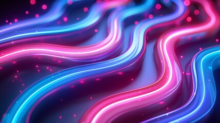 A vibrant 3D render of dynamic neon wave patterns against a dark backdrop, creating a sense of chaos with flowing colors and mesmerizing light effects suitable for modern design