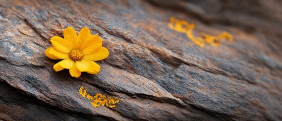  A solitary yellow bloom perched atop a rock