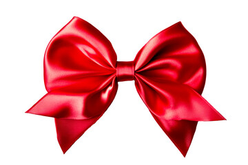 Red satin gift bow on transparent background