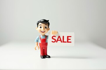 Wall Mural - toy man holding a sign with the text (Sale)