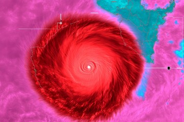 Wall Mural - Satellite image of a powerful hurricane swirling over the ocean.