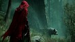 © Gro - Female Ranger Huntress in Dark Red and Green Outfit, Potential usecase for Fantasy and Adventure Stock Images Generative AI