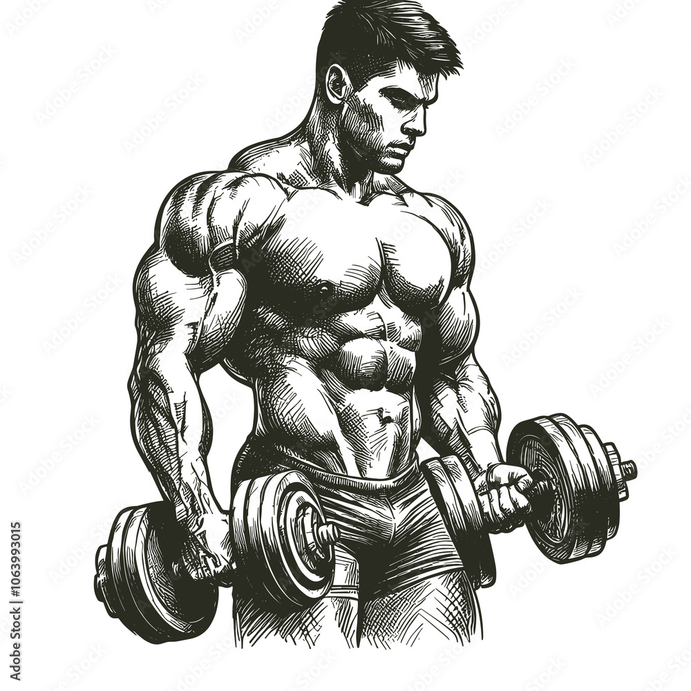 Strongman Drawable A hand-drawn sketch of a strongman athlete with dumbbell weight is ...