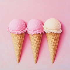 Sticker - Three ice cream cones on a pink background.