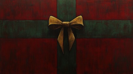 Wall Mural - Festive Gift Box with Golden Bow and Red Background