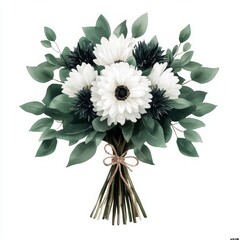 Wall Mural - White and Green Bouquet of Flowers with Twine.