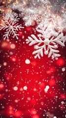 Wall Mural - glittering snowflakes falling on red christmas background