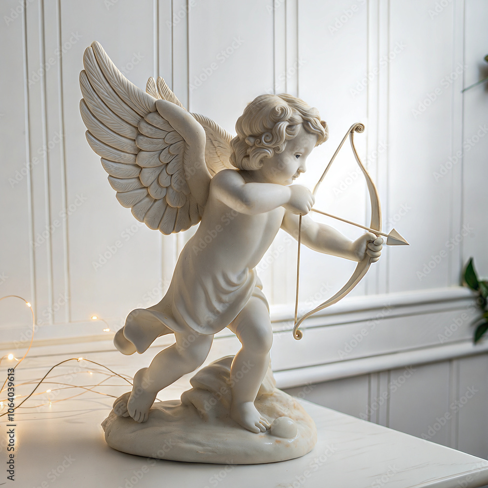 置物 NAO 1436 Cupid holding a bow and arrow Vintage Cupid with Bow and Arrow on Distressed Blue