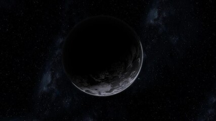 Wall Mural - approaching an uncharted planet in outer space. outer space with a dark exoplanet. milky way. flying