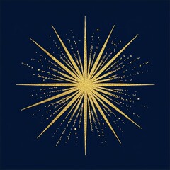 Wall Mural - A shimmering gold starburst icon, set against a deep navy background, with sparkles radiating outward, perfect for celebratory themes