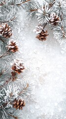 Wall Mural - christmas background with snowy fir tree branches and red berries on blue background