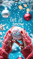 Wall Mural - let it snow writing on a window during winter holidays, with christmas decorations and blurred backg