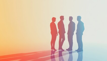 Silhouettes of business people standing in a group, with gradient colors on a white background, in a social media post style Generative AI