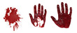 © Viktor - Close-up of bloody handprint, red stain on alpha layer. Isolated, abstract, and eerie, with vibrant red color. Contrasting colors, nail polish, and hand shape, create sense of danger and horror. Png.