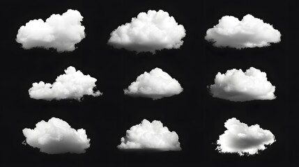 Wall Mural - white clouds collection isolated on black background