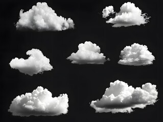 Wall Mural - white clouds collection isolated on black background