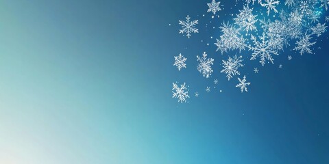 Wall Mural - Blue and white gradient background with elegant snowflakes drifting softly across, creating a peaceful and festive winter scene