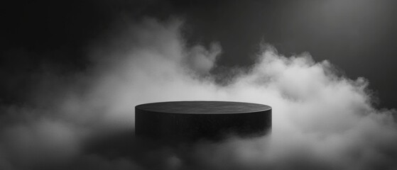 Wall Mural - a black and white photo of a foggy, smoky scene with a large