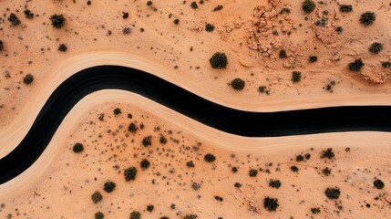 Wall Mural -   An aerial shot of a river in the desert, flanked by trees on both sides and sand on the opposite bank