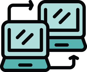 Wall Mural - this color icon illustrates the concept of data transfer between two laptops