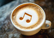 © Lubo Ivanko - Musical note sign in latte art on top of coffee hot drink. Generative AI