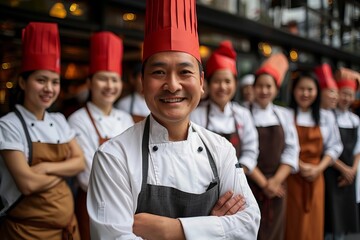 Wall Mural - Confident Multiethnic Restaurant Staff Team