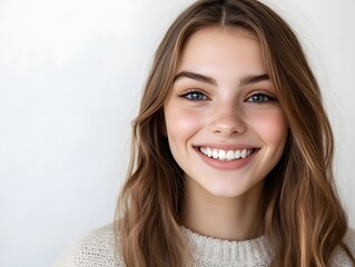 Portrait of young happy woman looks in camera.Skin Care