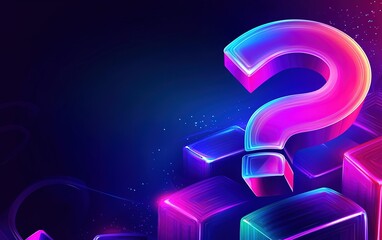 Colorful neon question mark on a dark background with glowing cubes highlighting a sense of mystery and curiosity