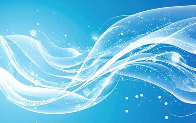 Elegant flow of abstract waves with luminous highlights on a bright blue background