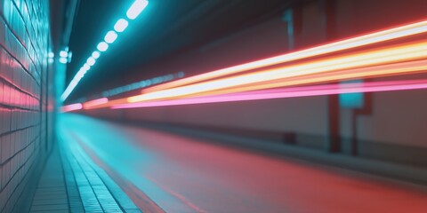 Fototapete - Motion blur of colourful lights in a tunnel as an abstract speed technology high energy vibrant futuristic look