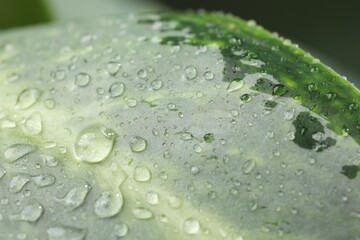 Wall Mural - plant with water drops on leaf, macro view