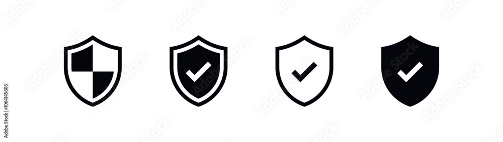 Shield check mark icon or security shield protection icon with tick ...