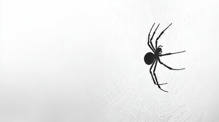Wall Mural - a black-and-white image of a spider on a cobweb on white paper