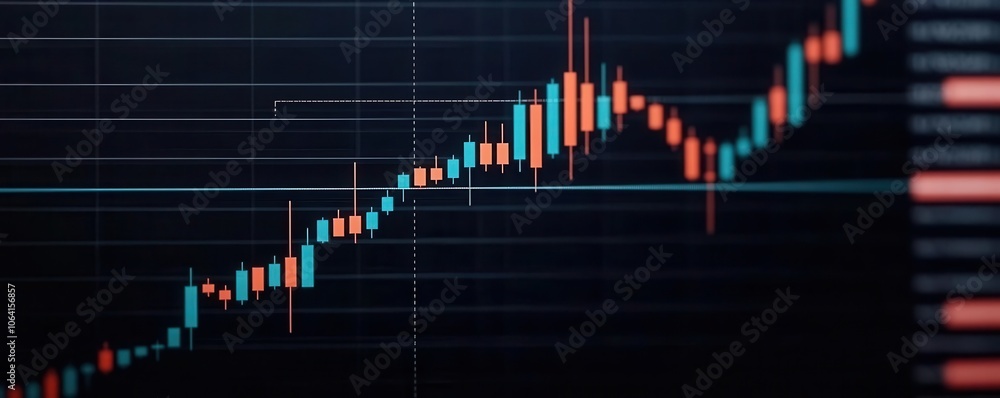 Animated candlestick chart with a moving buying signal overlay ...