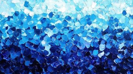 Wall Mural -   A zoomed-in image of a blue flower painting on a blue and white canvas, set against a backdrop of a clear blue sky