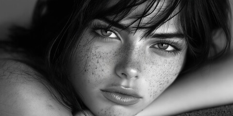 Stunning Black and White Portrait of Freckled Woman