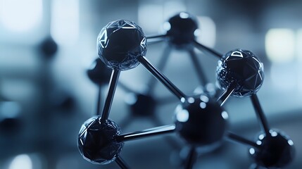 Wall Mural - A close-up of a metallic molecular structure with interconnected spheres.