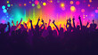 © nk - Vibrant Energy of Music Festivals: Crowds Dancing Under Colorful Lights . illustration