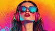 © Alexander Chaykin - Retro Pop Art Female Portrait with Headphones and Vintage Style