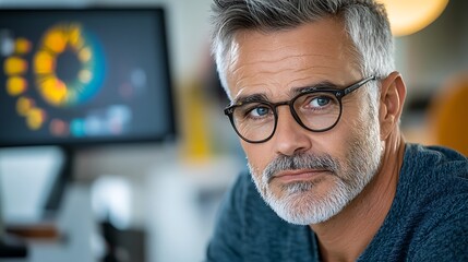 Close up of male patient sitting in exam chair, watching intently as ophthalmologist uses digital display to illustrate different treatment options for managing glaucoma.