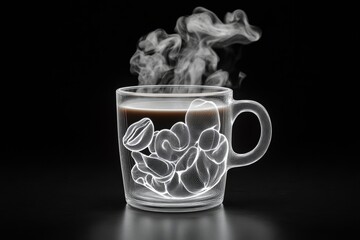 Poster - Outline of a cup with steam rising, evoking coffee cravings, using clean, simple lines to capture the morning ritual